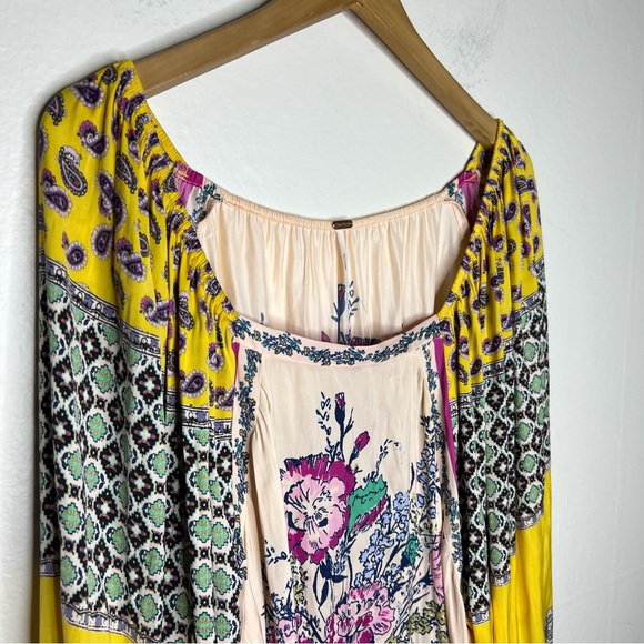 Free People Positano Printed Blouse in Yellow Sz M - Picture 6 of 9